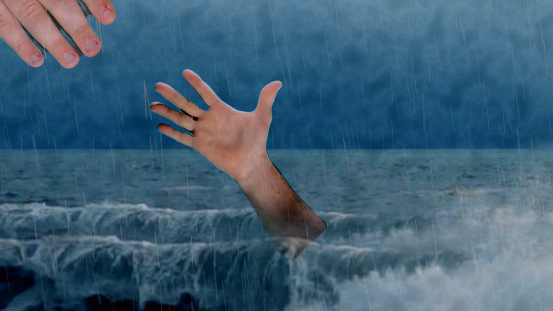 hand reaching up from water for saving help